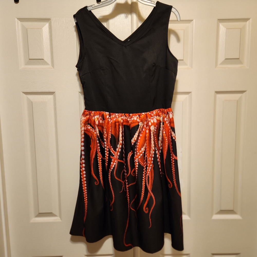 Tentacle dress junior sz L- red orange